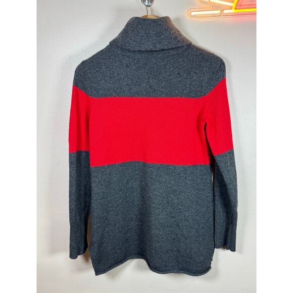 Athleta 100% Cashmere Tunic Red Gray Strip Sweater Cowl Turtleneck Sweater M - Picture 8 of 11